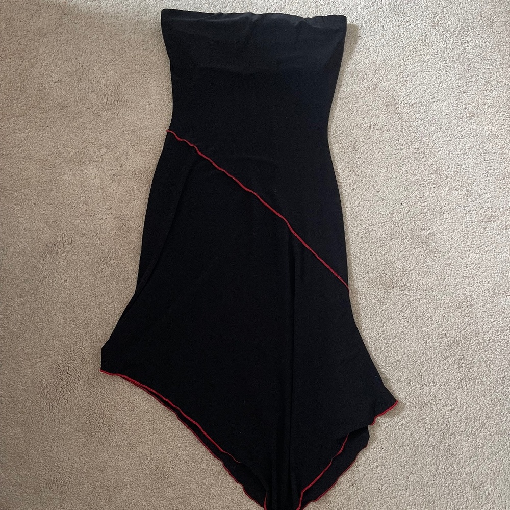 Vintage 90s Le Chateau Strapless Black Dress with Red Details Size Extra Small